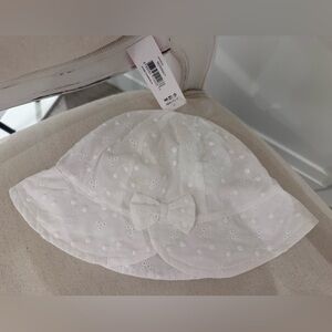 🦢 0~12 Mth White Cotton Eyelet Baby Sun Hat NWT